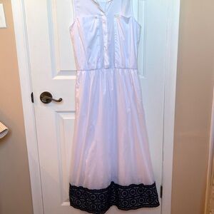 VILAGALLO Women’s White Cotton & Navy Embroidered Long Maxi Dress